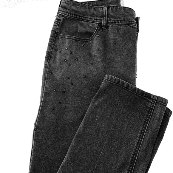 CHICIOS JEANS Washed Grey Color Subtle Black Rhinestone Pocket Sz 1 R - Picture 6 of 12